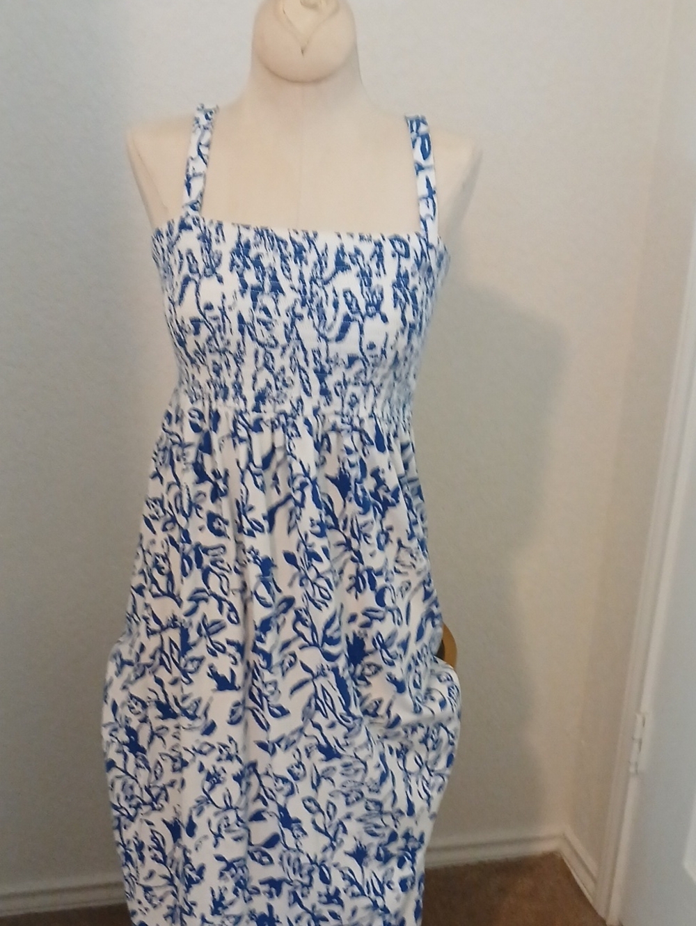 Old Navy Blue and White Floral Midi Dress